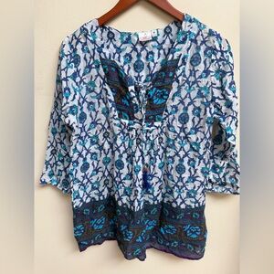 India Town Blue and White Patterned Women's Top